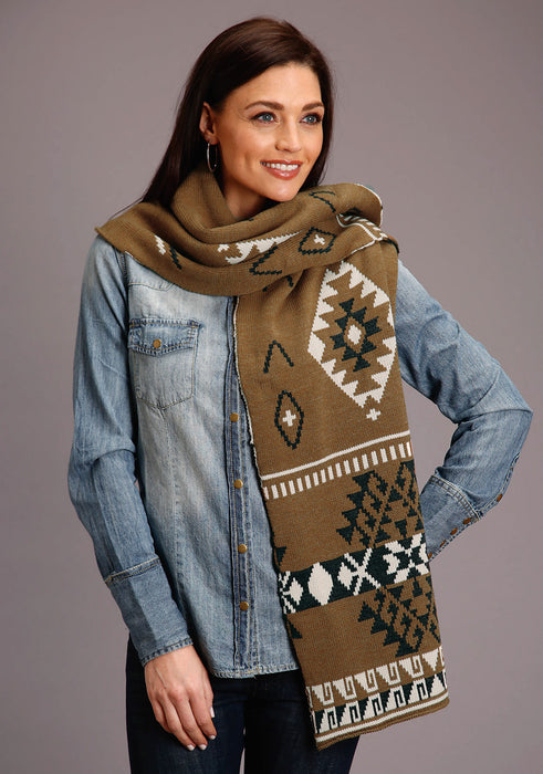 Stetson Womens Gold Multi Polyester Aztec Design Scarf