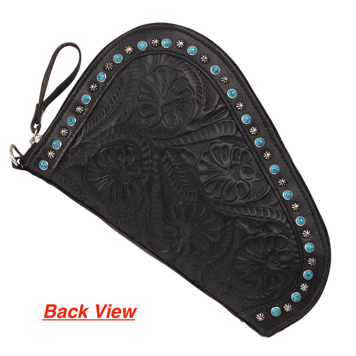 American West Womens Padded Concho Black Leather Pistol Case