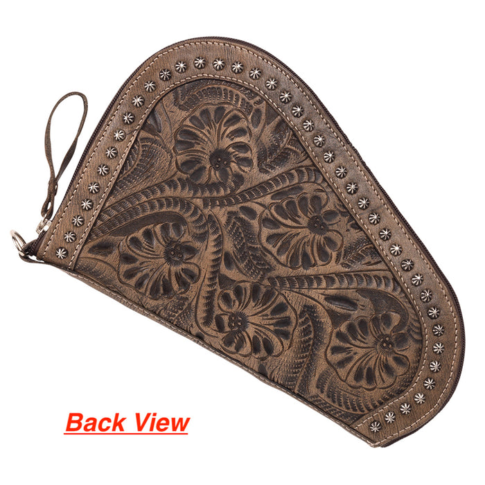 American West Womens Padded Distressed Charcoal Brown Leather Pistol Case