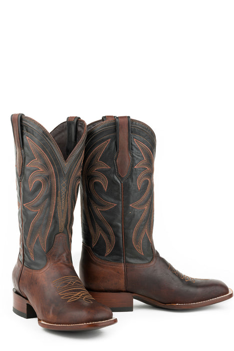 Stetson Mens Brown Leather Cody 13In Black Cowboy Boots