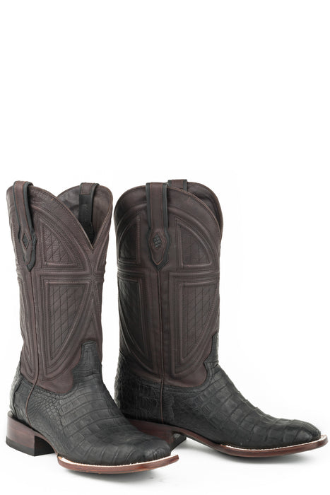 Stetson Mens Black Caiman Houston 13In Chocolate Cowboy Boots