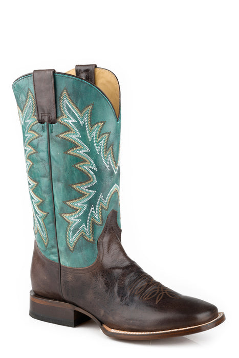 Stetson Mens Cole Brown/Turquoise Leather Cowboy Boots