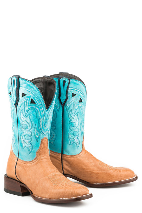 Stetson Womens Tan/Turquoise Leather 11In Jbs Cowboy Boots