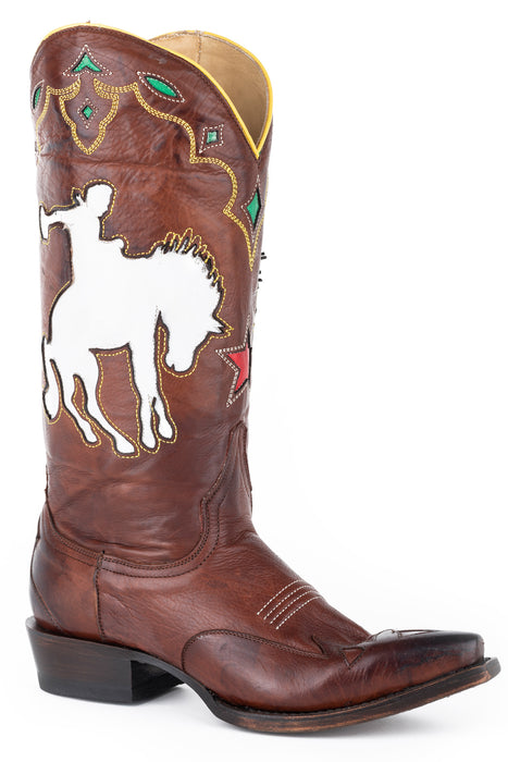 Stetson Womens Brown Leather Remi Bucking Bronco Cowboy Boots