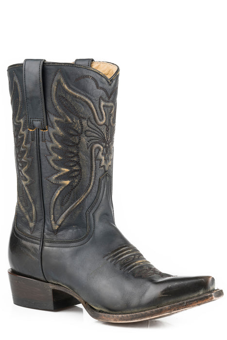 Stetson Womens Black Leather Tate 10In Eagle Cowboy Boots