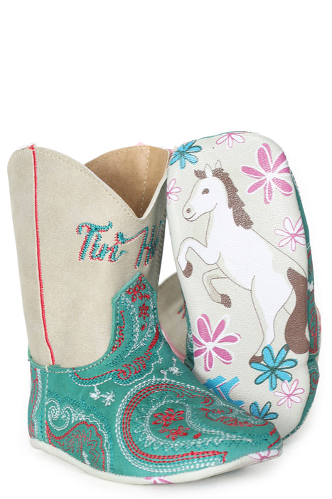 Tin Haul Infant Girls Pony Paisley Cream/Turquoise Leather Cowboy Boots