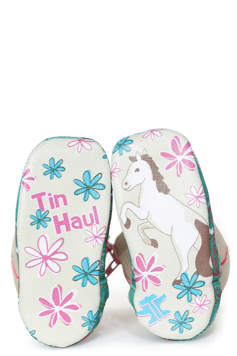 Tin Haul Infant Girls Pony Paisley Cream/Turquoise Leather Cowboy Boots