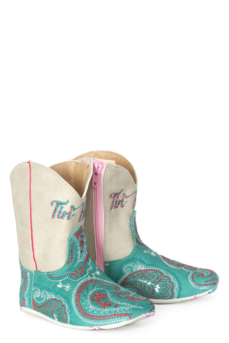 Tin Haul Infant Girls Pony Paisley Cream/Turquoise Leather Cowboy Boots