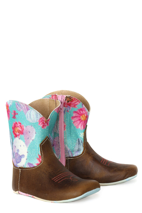 Tin Haul Infant Girls Happy Flower Brown Multi Leather Cowboy Boots