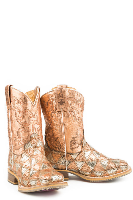 Tin Haul Kids Girls Silver/Gold Leather Mish & Mash Cowboy Boots