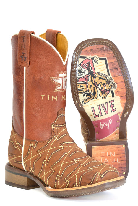 Tin Haul Kids Unisex Lil Mesquite Cognac Leather Cowboy Boots