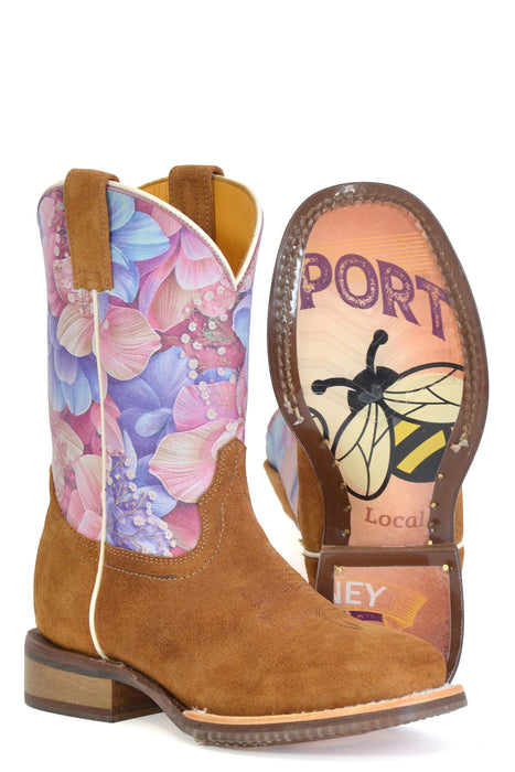 Tin Haul Kids Girls Flowerlicious Honey Bee Multi-Color Leather Cowboy Boots