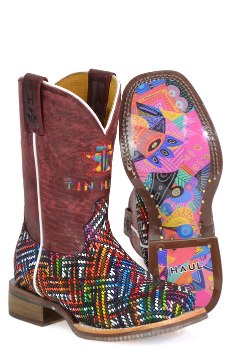 Tin Haul Kids Girls Prismatic Ikat Multi-Color Leather Cowboy Boots