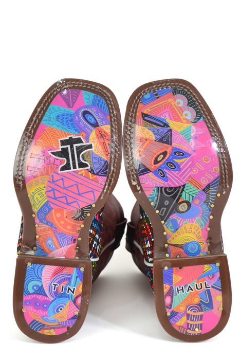 Tin Haul Kids Girls Prismatic Ikat Multi-Color Leather Cowboy Boots