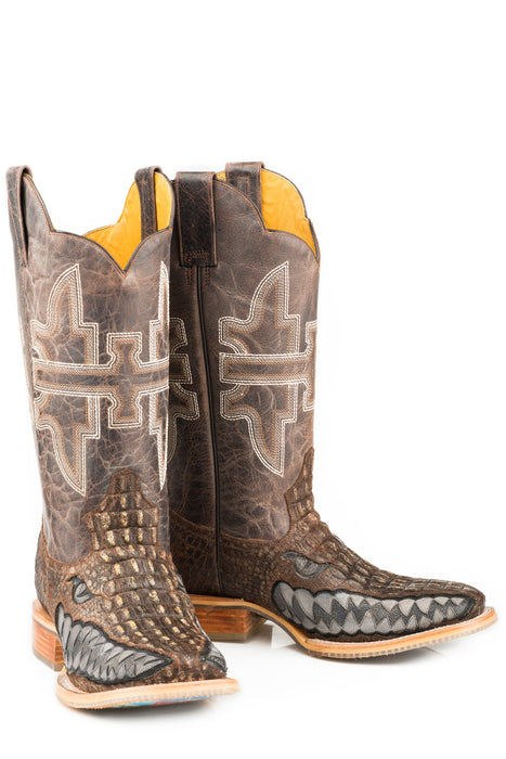 Tin Haul Mens Dark Brown Leather Swamp Chomp Cowboy Boots