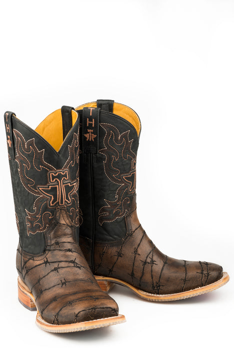 Tin Haul Mens Dark Brown/Black Leather Keep Out Cowboy Boots