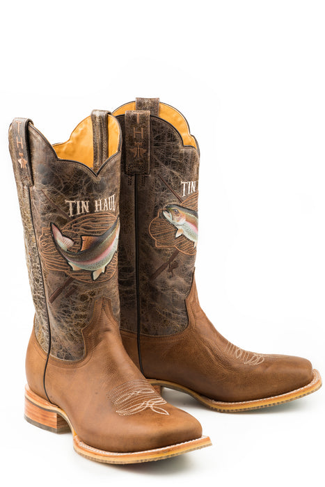 Tin Haul Mens Brown/Tan Leather Alpha Angler Cowboy Boots