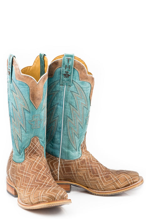 Tin Haul Mens Tan/Turquoise Leather Matrix Cowboy Boots