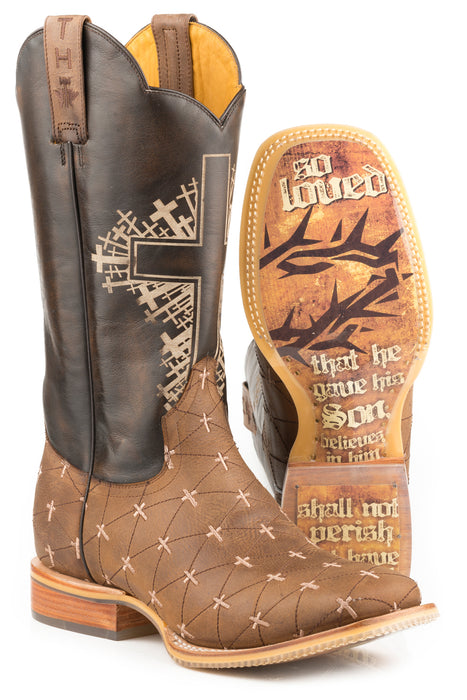 Tin Haul Mens Brown/Tan Leather The Gospel John 316 Cowboy Boots