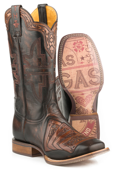 Tin Haul Mens Black Leather 4 Kings Gambling Cowboy Boots