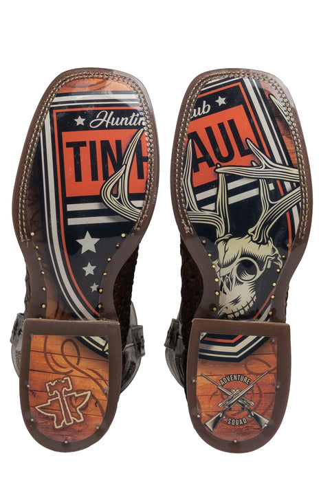 Tin Haul Mens Brown/Grey Leather Son Of A Buck Cowboy Boots