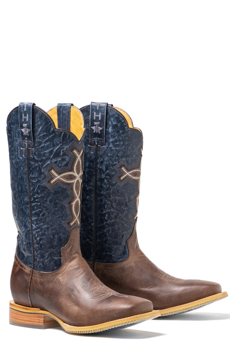 Tin Haul Mens Sanded Blue Leather Ichtusacross Cowboy Boots