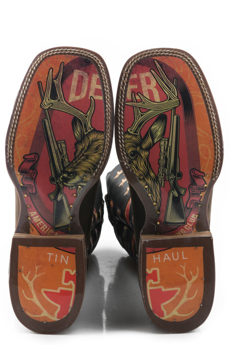 Tin Haul Mens Brown Leather Open Season Deer Hunter Cowboy Boots