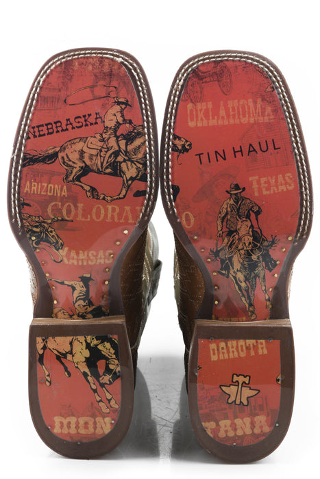 Tin Haul Mens Tan Leather In Stitches Cowboy Heritage Cowboy Boots