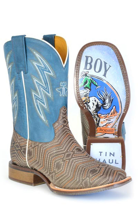 Tin Haul Mens Quantum Brown/Blue Leather Cowboy Boots