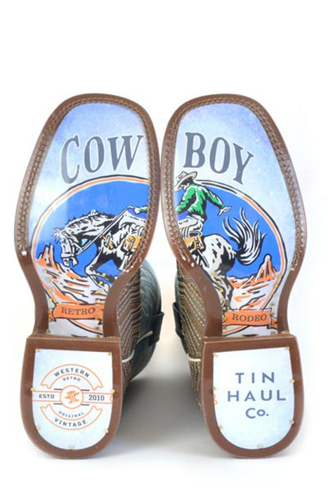 Tin Haul Mens Quantum Brown/Blue Leather Cowboy Boots