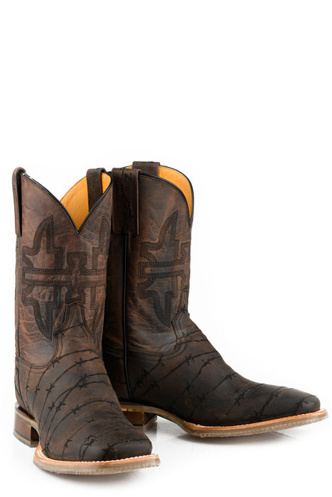 Tin Haul Mens Dont Fence Me In Two Dark Brown Leather Cowboy Boots