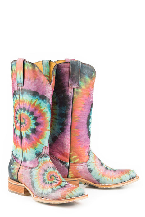 Tin Haul Womens Multi-Color Leather Groovy Tie Dye Camper Cowboy Boots