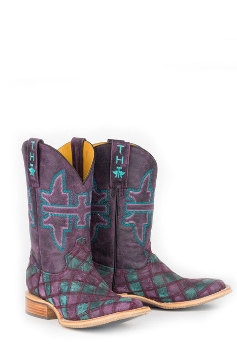 Tin Haul Womens Purple Leather Chevron Eagle Cowboy Boots