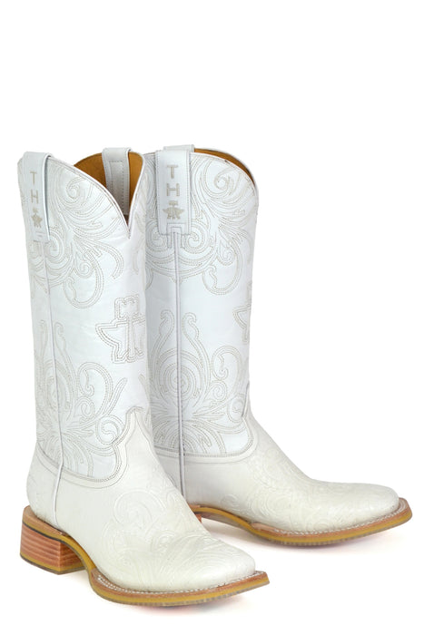 Tin Haul Womens White Wedding White Leather Cowboy Boots