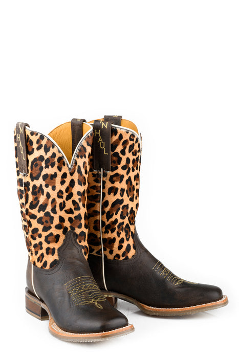 Tin Haul Womens Wild Cat Dark Brown/Jaguar Leather Cowboy Boots