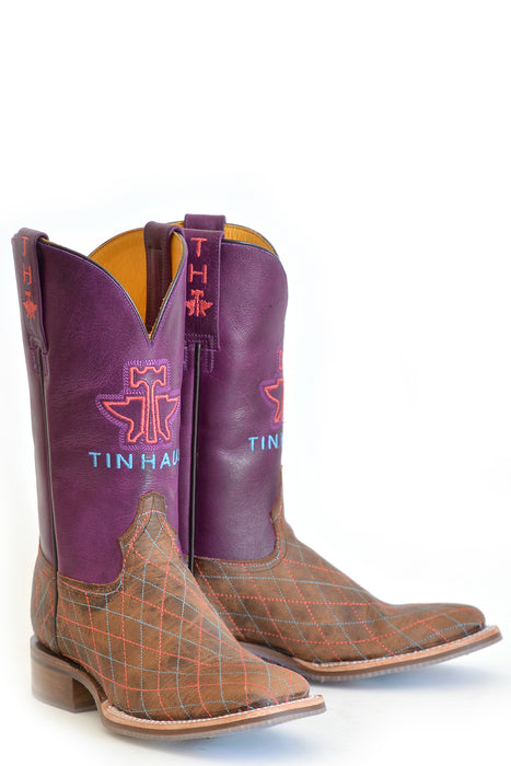 Tin Haul Womens Brown/Purple Leather Rodeo Sweetheart Cowboy Boots