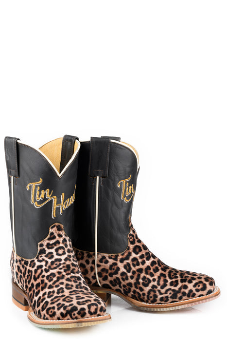 Tin Haul Youth Girls Wild Cat Jaguar Brown Leather Cowboy Boots