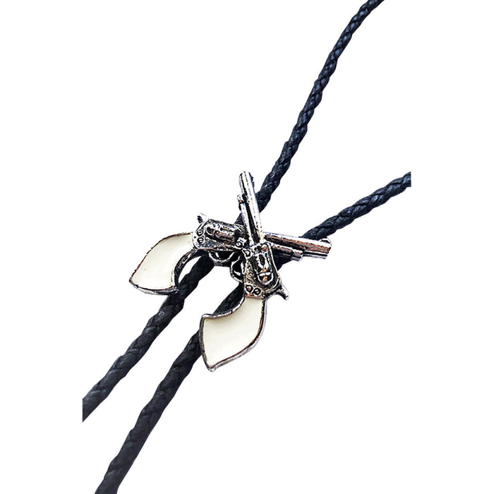 Rockmount Silver Faux Leather Six Shooter Pistols Bolo Tie OS