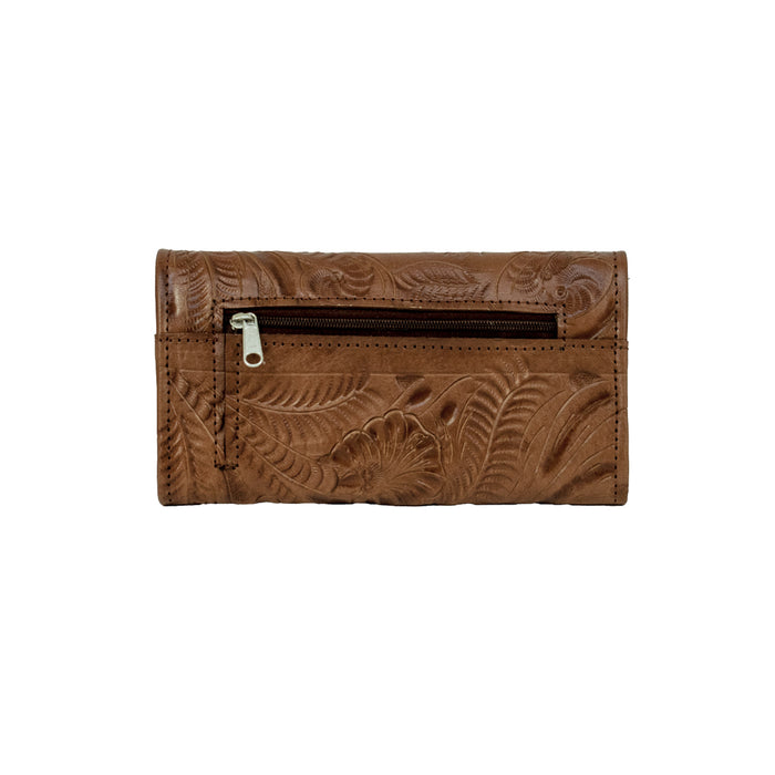 American West Womens Hitchin Post Medium Brown Leather Trifold Wallet