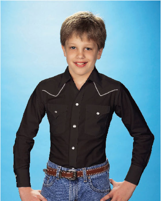 Ely & Walker Kids Boys Solid Black Western Shirt L/S Poly/Cotton