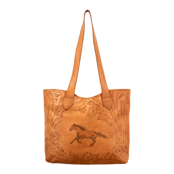 American West Womens Hitchin Post Large Natural Tan Leather Shoulder Tote Bag