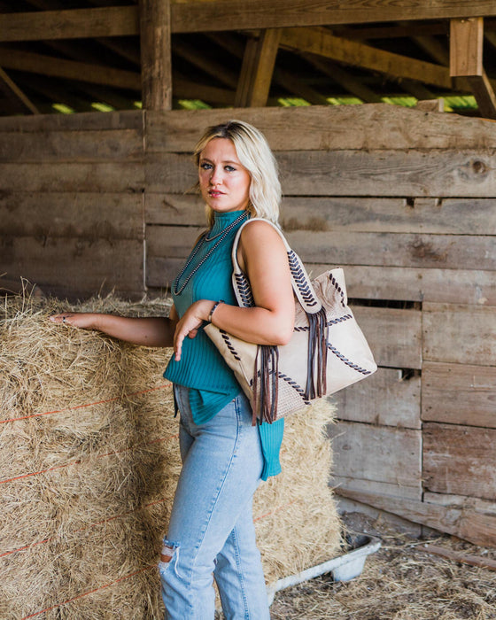 American West Womens Gypsy Patch Sand Leather Tote Bag