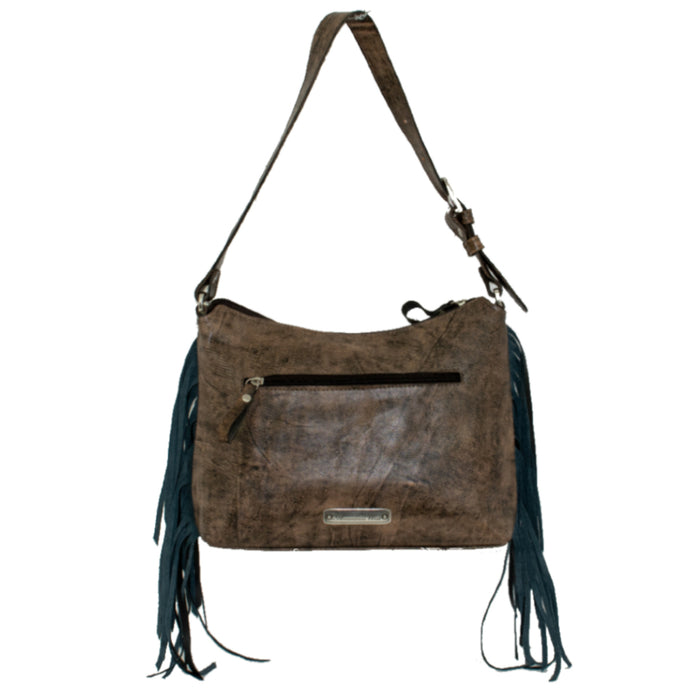 American West Womens Gypsy Patch Distressed Charcoal Brown Leather Handbag Bag