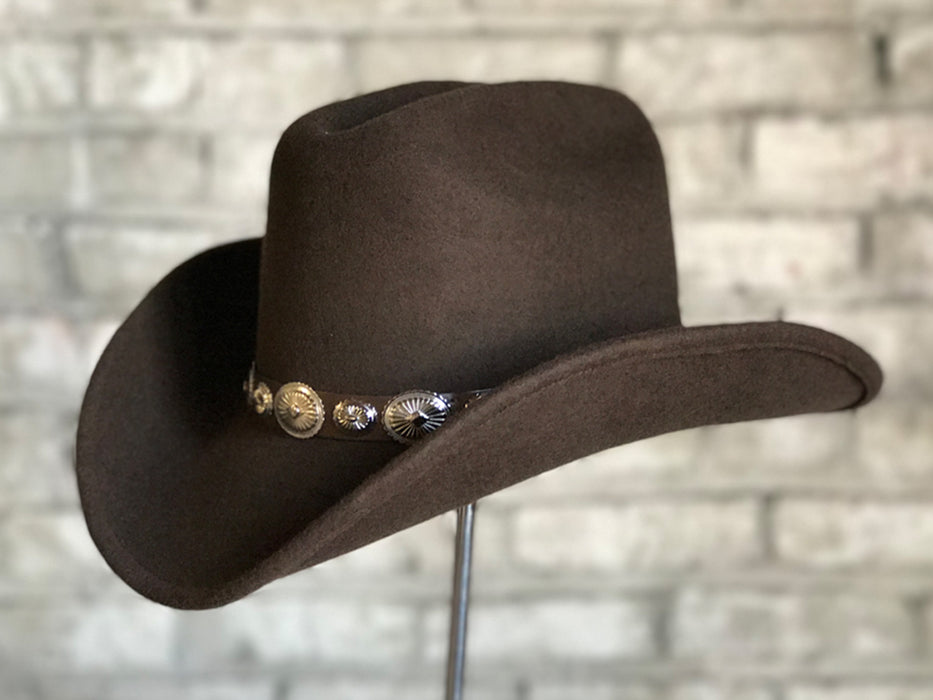 Rockmount Mens Brown Felt Cowboy Concho Magic Pinch Hat