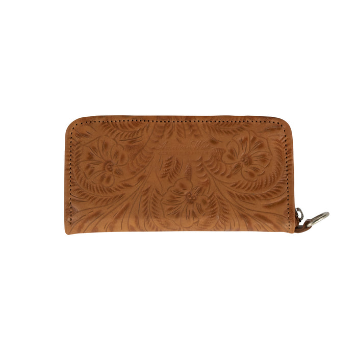 American West Womens Saddle Ridge Natural Tan Leather Zip Around Wallet