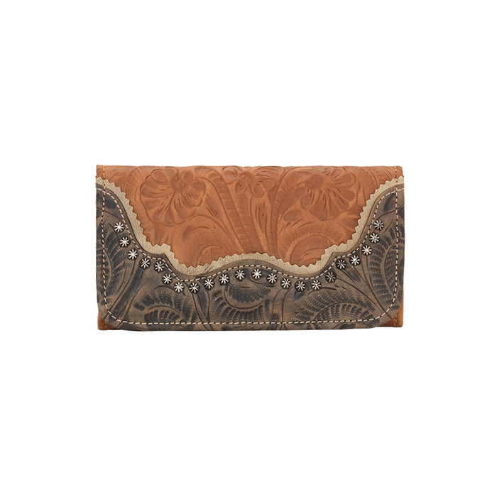 American West Womens Saddle Ridge Natural Tan Leather Trifold Wallet