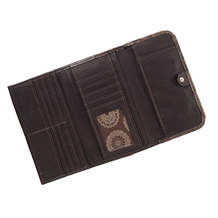 American West Womens Saddle Ridge Chocolate Brown Leather Trifold Wallet