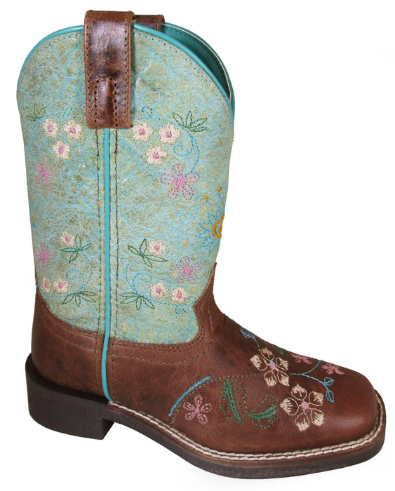 Smoky Mountain Youth Girls Wildflower Brown/Turquoise Leather Cowboy Boots