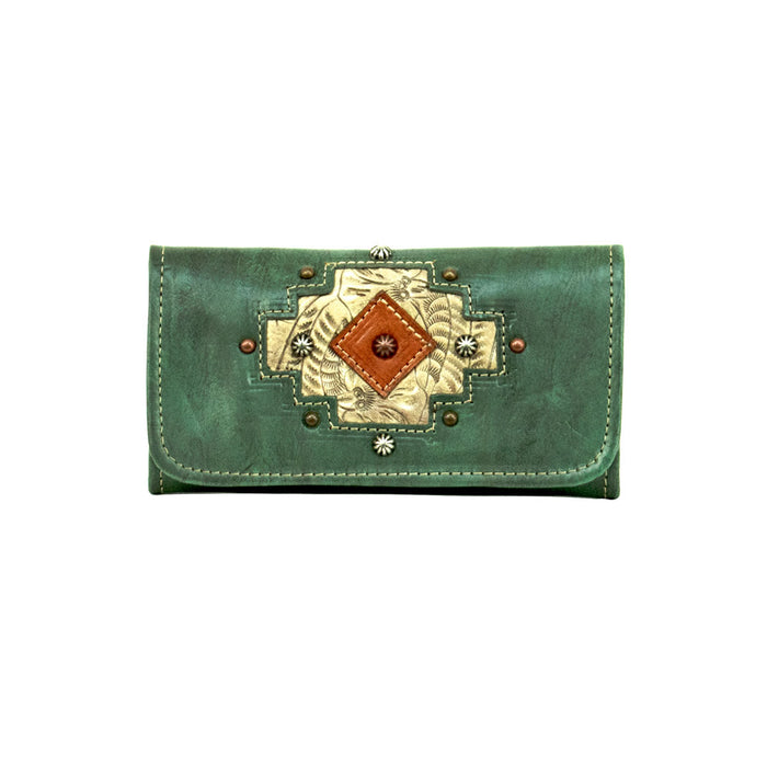 American West Womens Navajo Soul Light Turquoise Leather Trifold Wallet