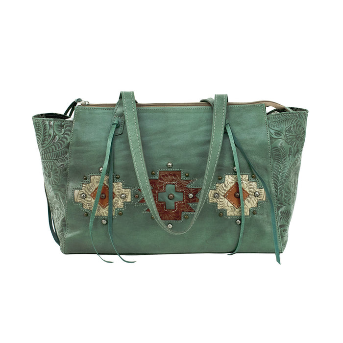 American West Womens Navajo Soul CC Light Turquoise Leather Tote Bag